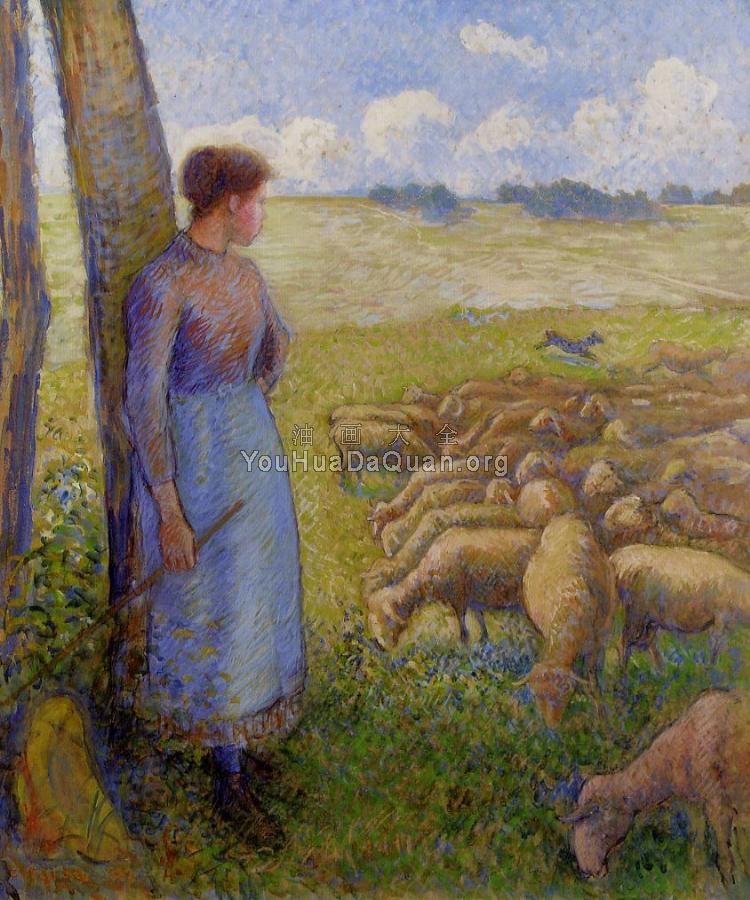 Shepherdess and Sheep - 卡米耶·毕沙罗